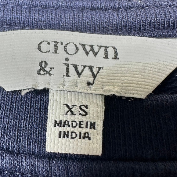 Crown Ivy Womens Navy Blue Scalloped Trim Crewneck Long Sleeve Sweatshirt Sz XS - Picture 6 of 11